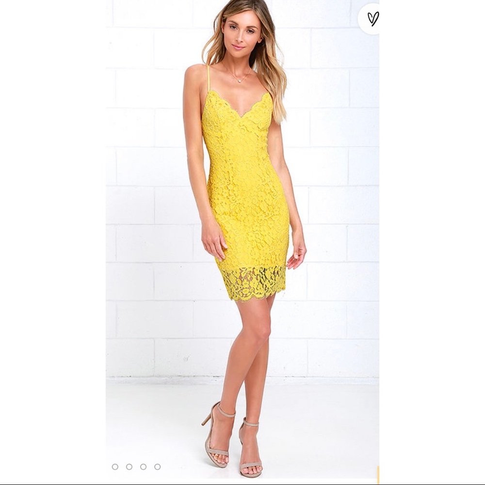 Lulu’s Yellow Lace Midi Dress